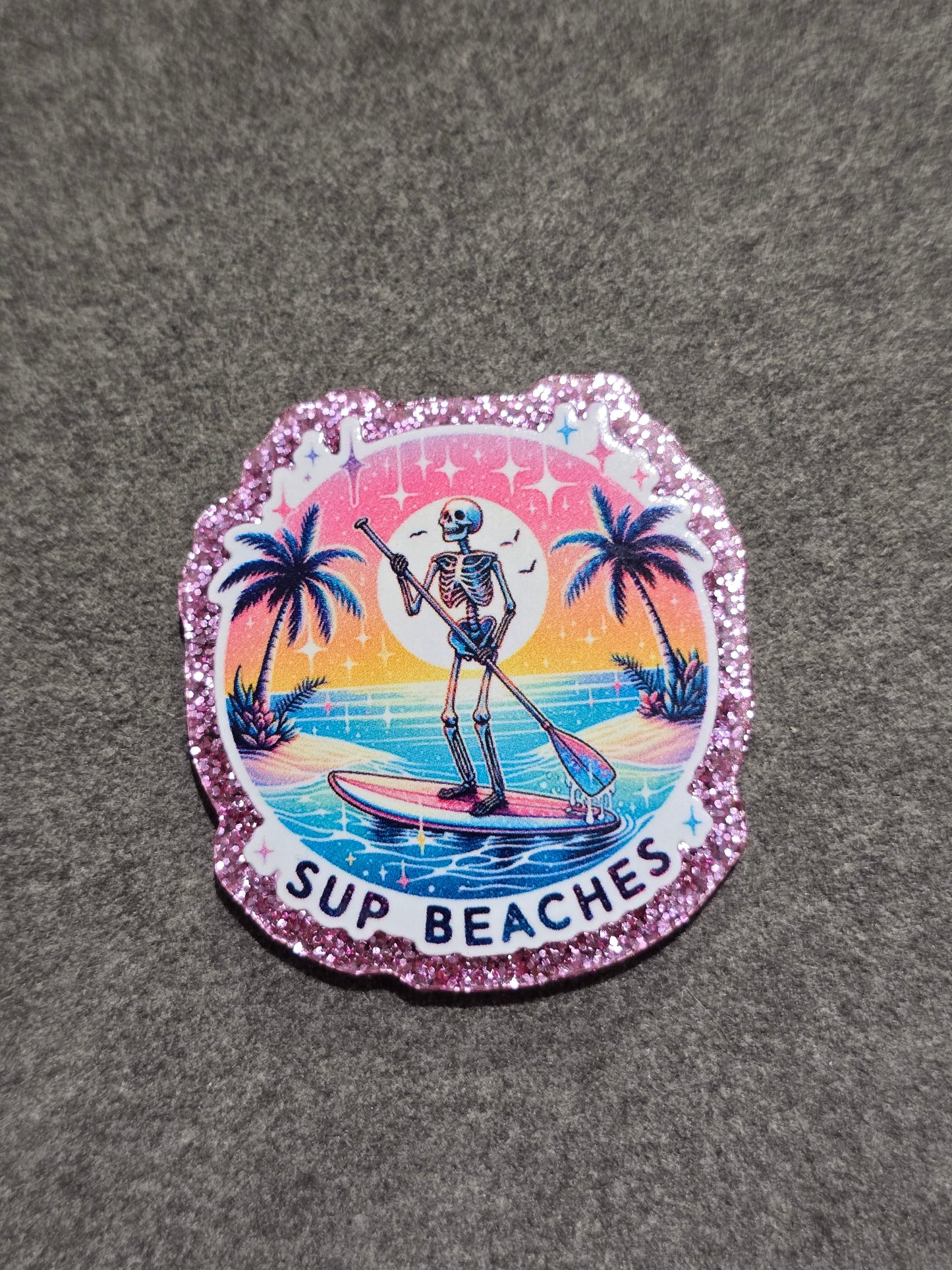 Acrylic Glitter Flatbacks- Sup Beaches