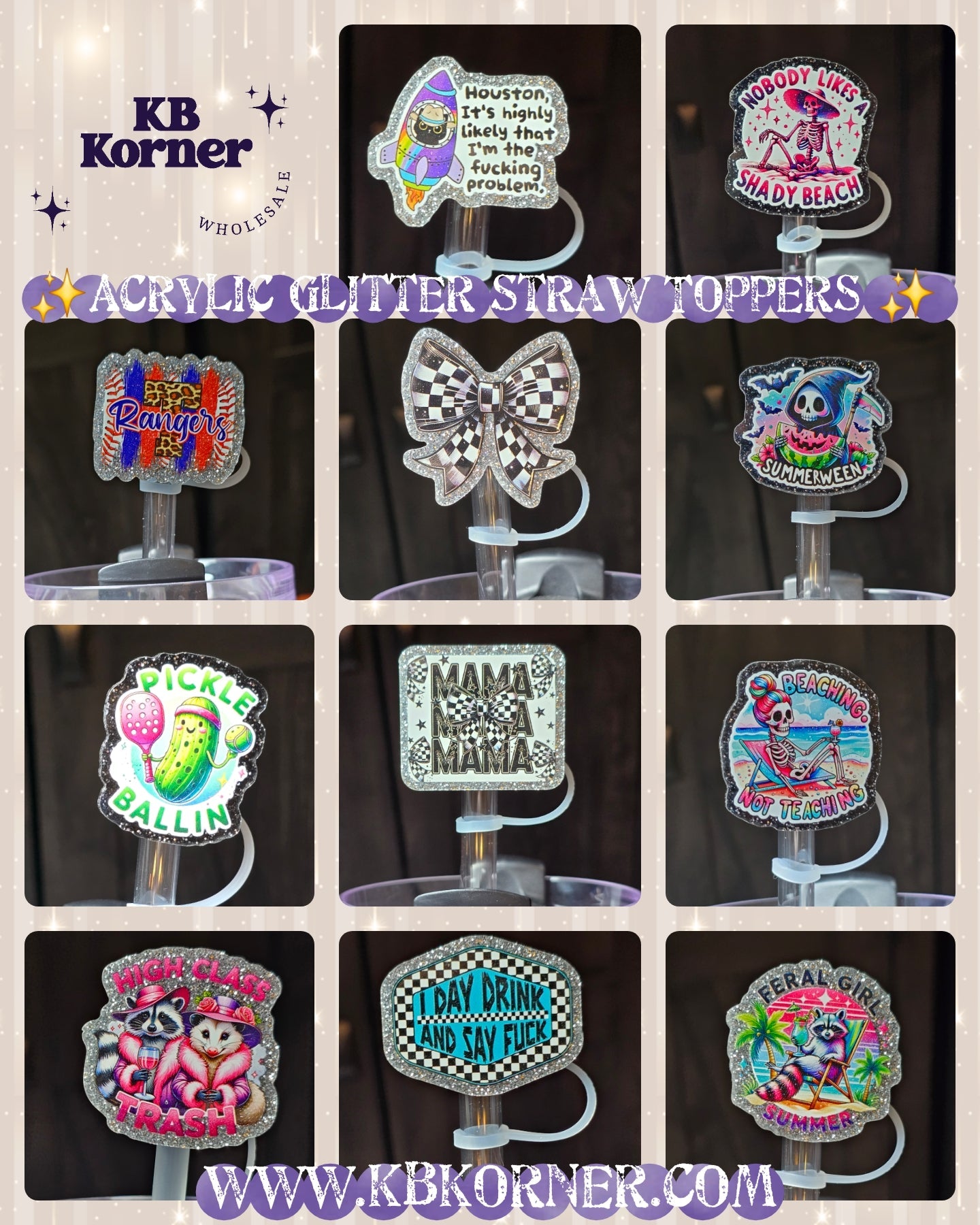 ✨️Acrylic Glitter Straw Toppers- High Class Trash✨️