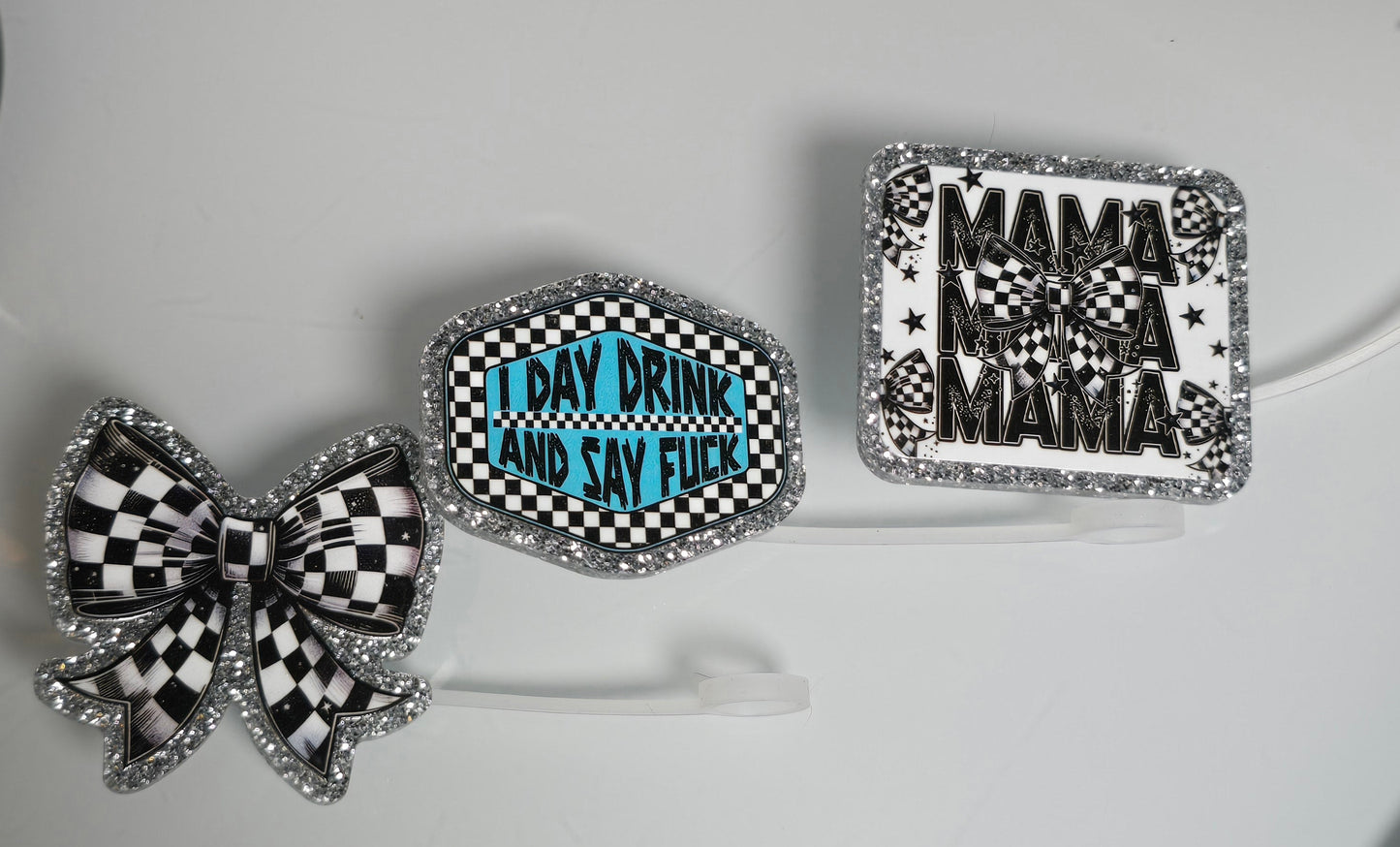 ✨️Acrylic Glitter Straw Toppers- Mama Bow✨️