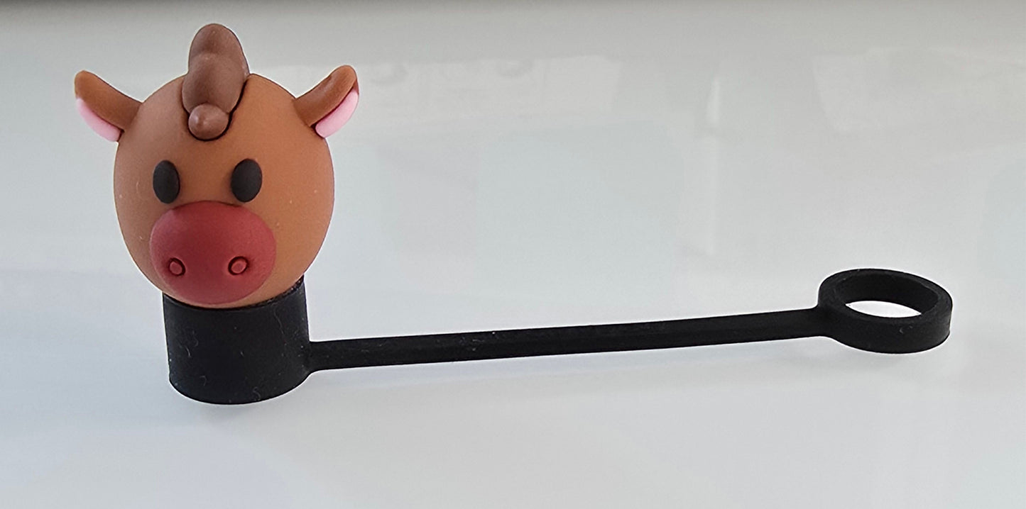 3D Straw Toppers- Brown Cow