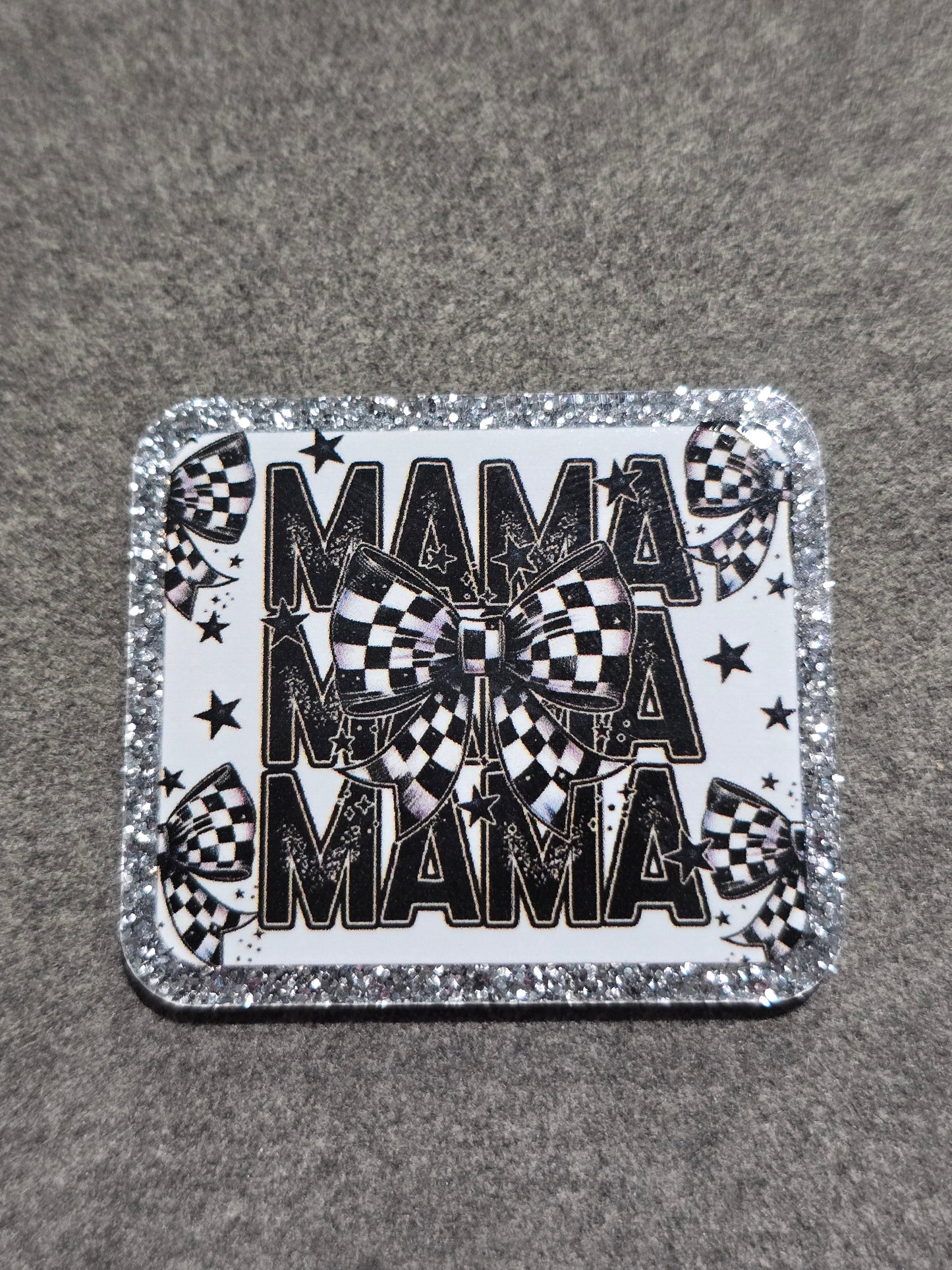 Acrylic Glitter Flatbacks- Checkered Mama
