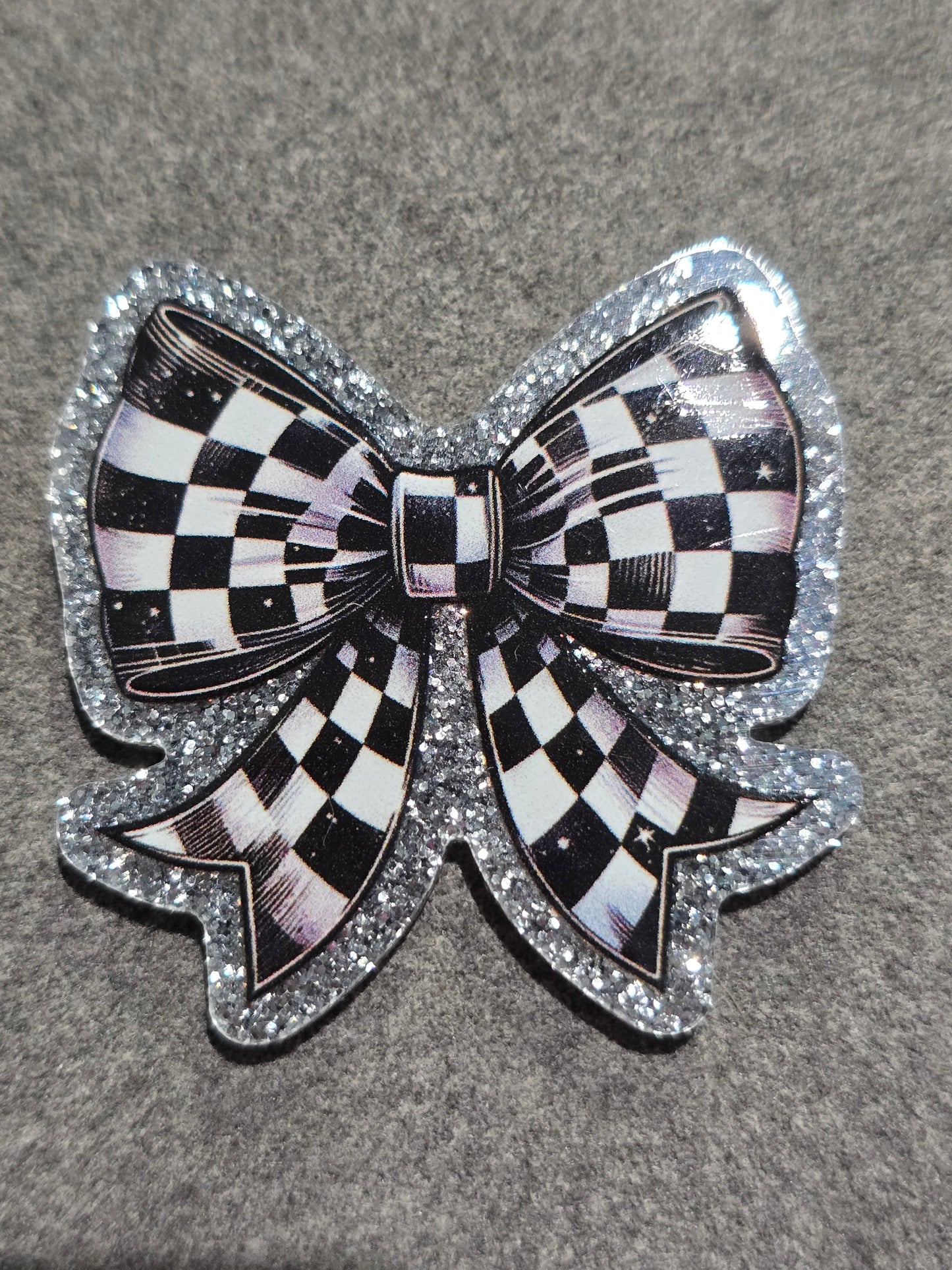 Acrylic Glitter Flatbacks-Checkered Bow