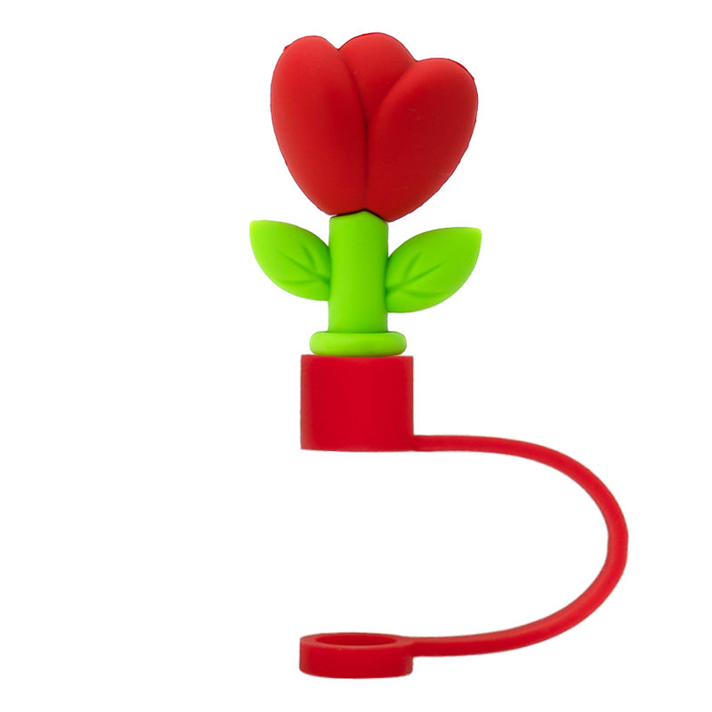 3D Straw Toppers- Red Flower