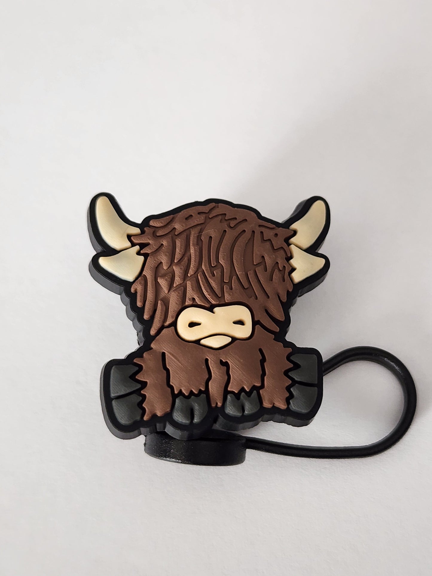 Highland Cow Straw Topper Dark Brown