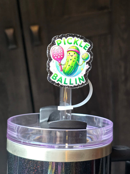 ✨️Acrylic Glitter Straw Toppers-Pickle Ballin'✨️