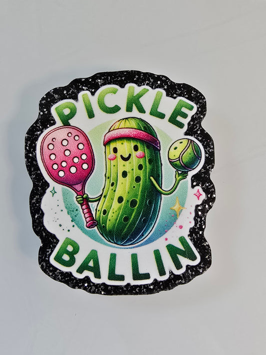 Acrylic Glitter Flatbacks- Pickle Ballin'