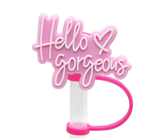 Hello Gorgeous Pink Straw Topper - Stylish Valentine's Day Drink Accessory