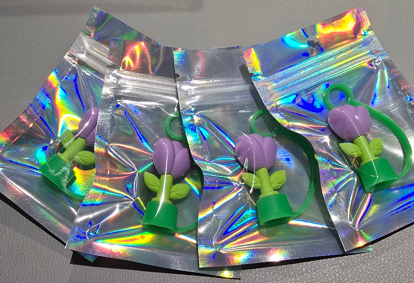 3D Straw Toppers- Purple Flower