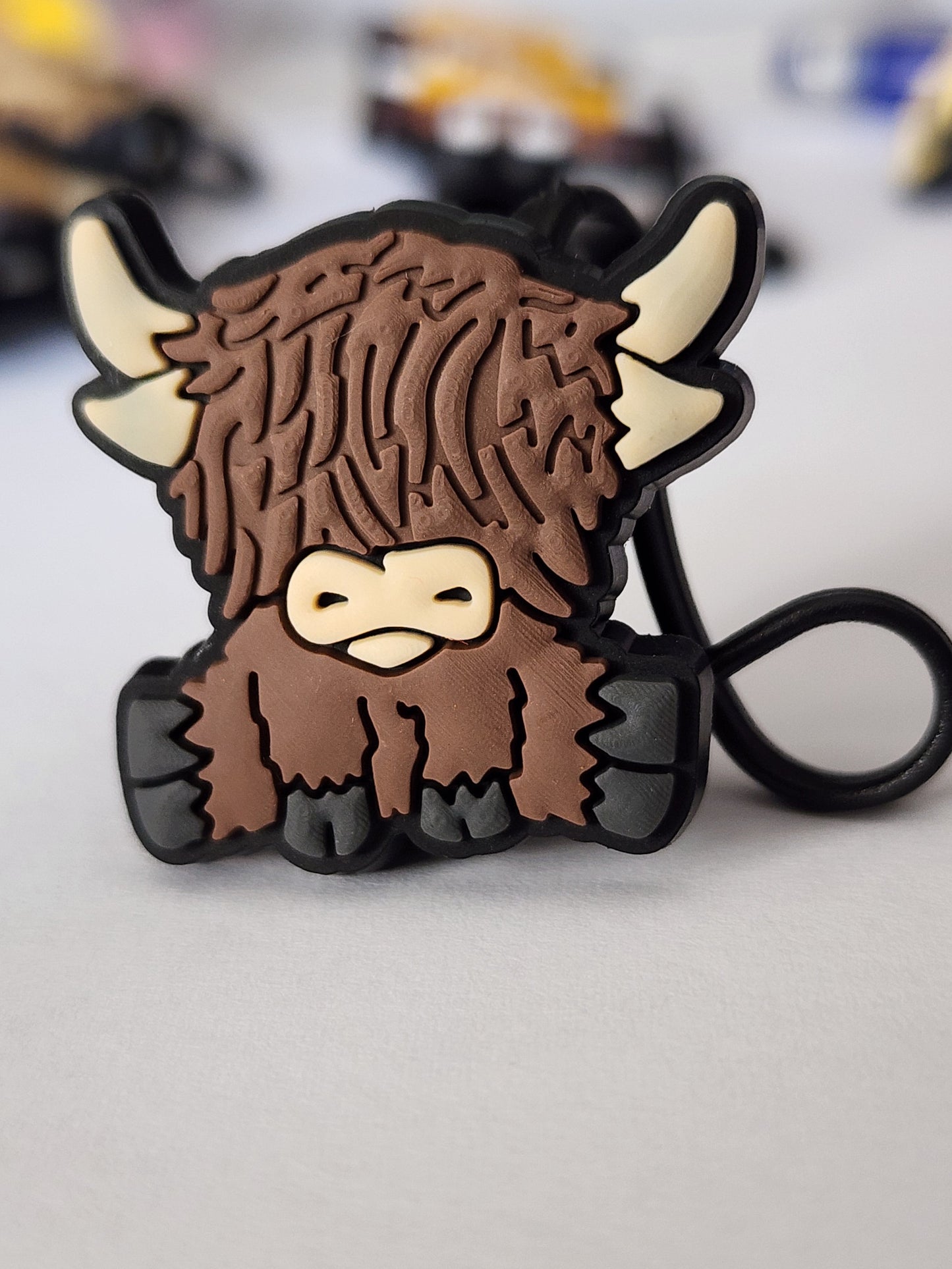 Highland Cow Straw Topper Dark Brown